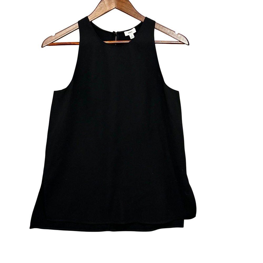 VINCE Black Sleeveless High Neck‎ Tank Top Women's XS Side Slits Button Back